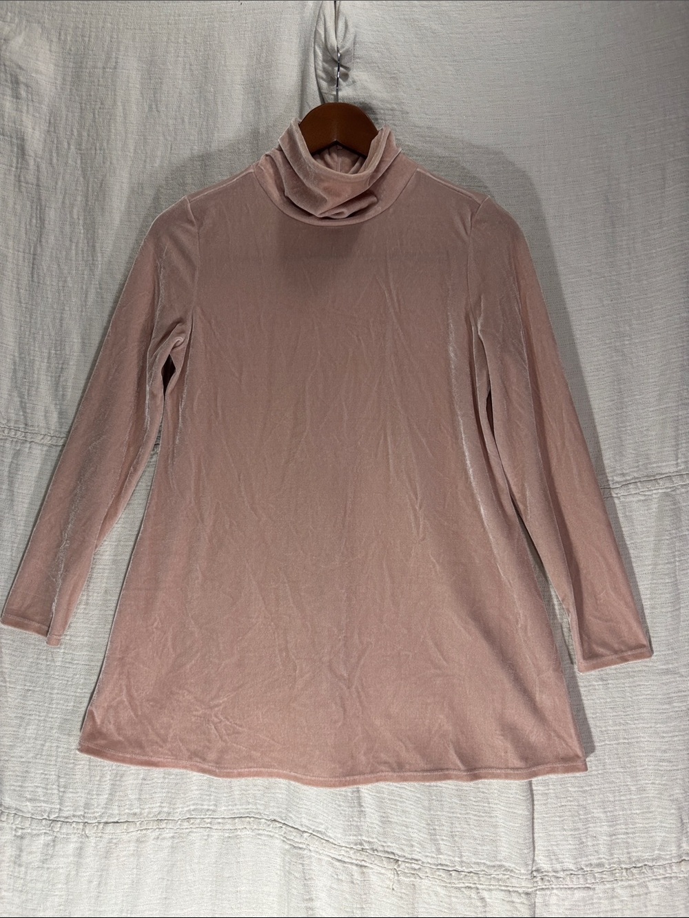 Soft Surroundings Dusty Rose Velvet Turtleneck Tunic Size XS Back Zip EUC